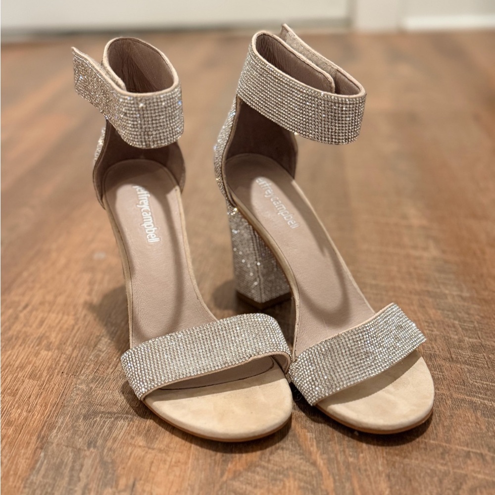 Jeffrey Campbell Silver Rhinestone Block Heels